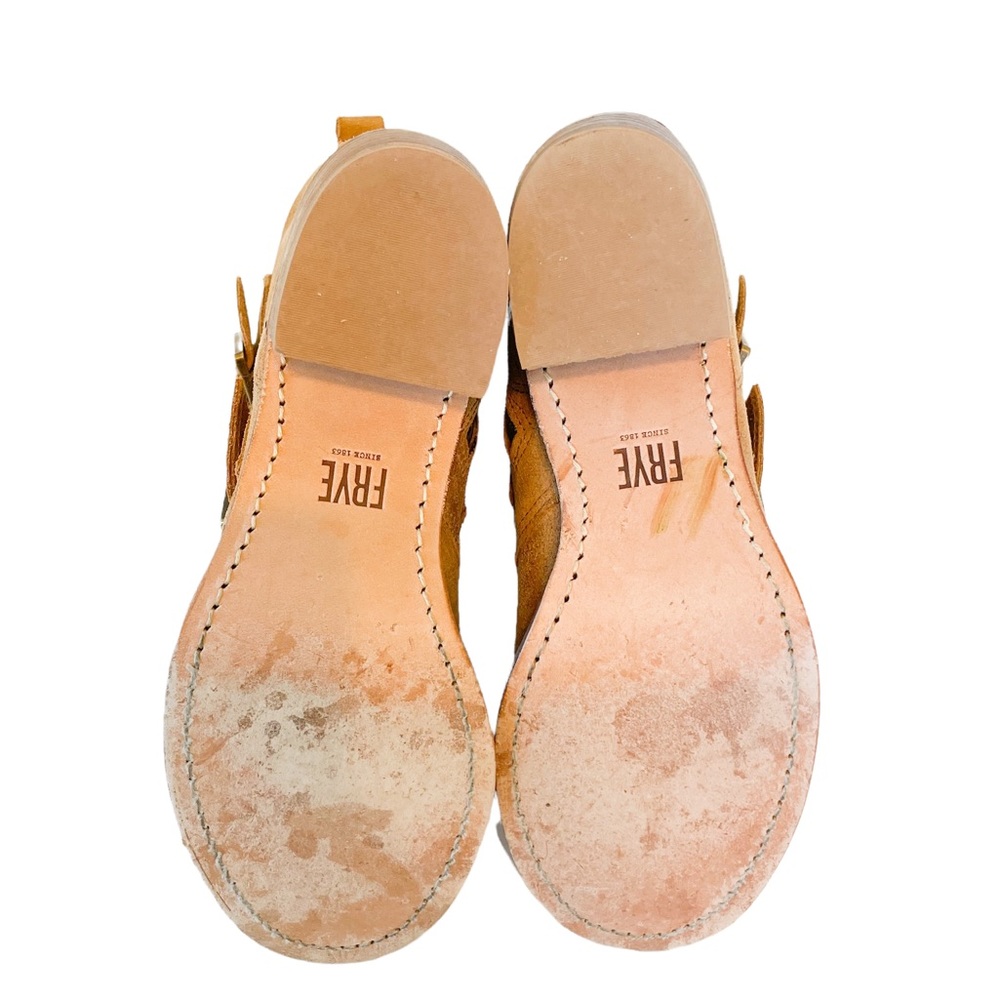 Frye Tan Suede Double-Buckle Heeled Ankle Boots - Picture 7 of 15